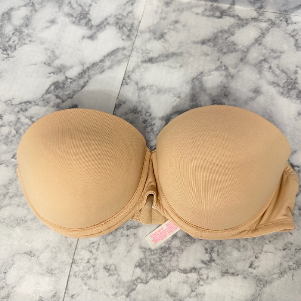 Pink Victoria’s Secret Tan Strapless Bra sz 32 C Padded‎ Push Up
